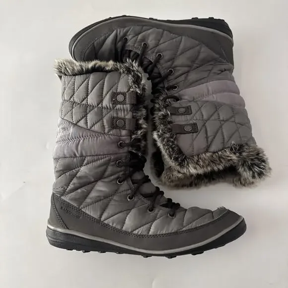 Columbia Waterproof Omni-Grip Tall Black Faux Fur Lace Up Winter Snow Boots 8.5 - Picture 2 of 9